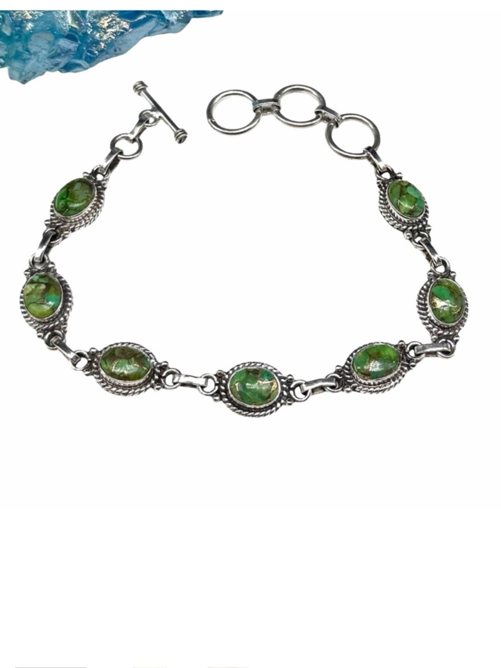 Green Copper Kingman Turquoise Bracelet Solid 925 Sterling Silver